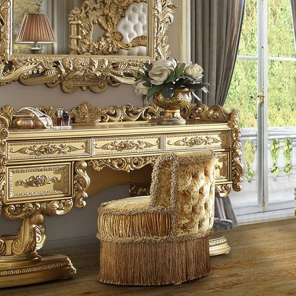 ACME Bernadette Vanity Stool, Gold Velvet