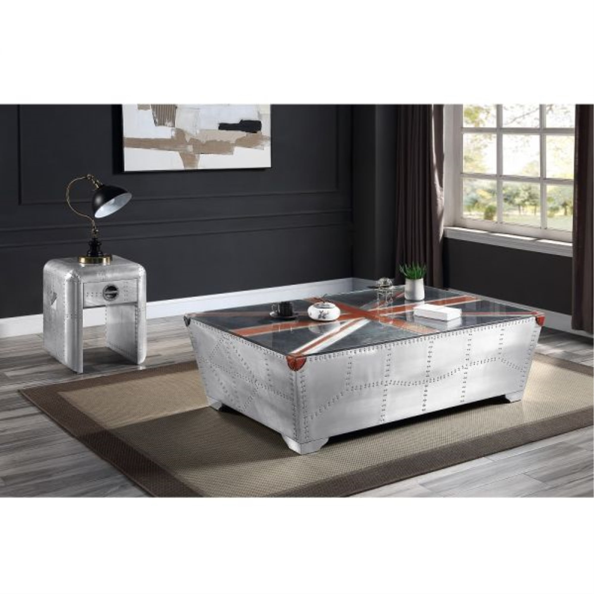 Brancaster Aluminum and Wood Industrial End Table with Storage
