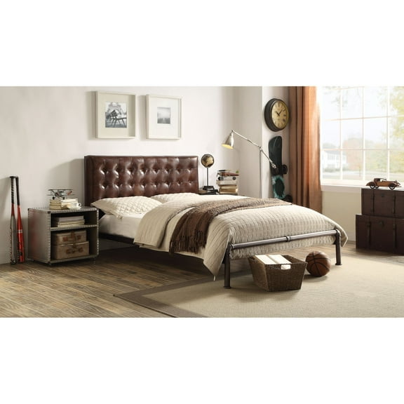 Acme Furniture Brancaster Queen Bed, Vintage Brown Top Grain Leather