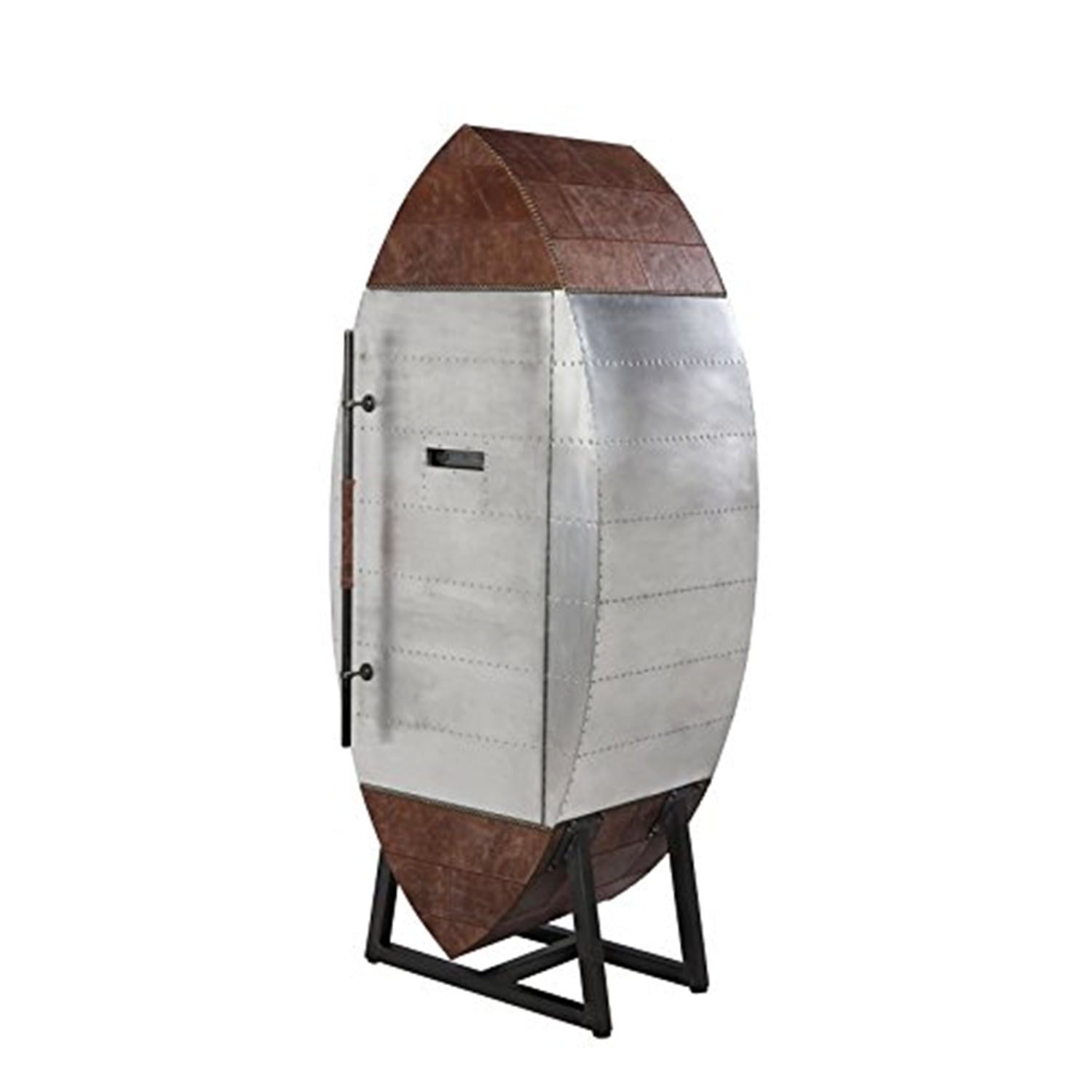 Acme Furniture Brancaster Wine Cooler Cabinet in Retro Brown and Aluminum