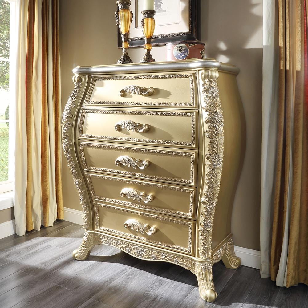 Gold 46" Glam Wood Composite 5-Drawer Chest with Felt Lined Drawers