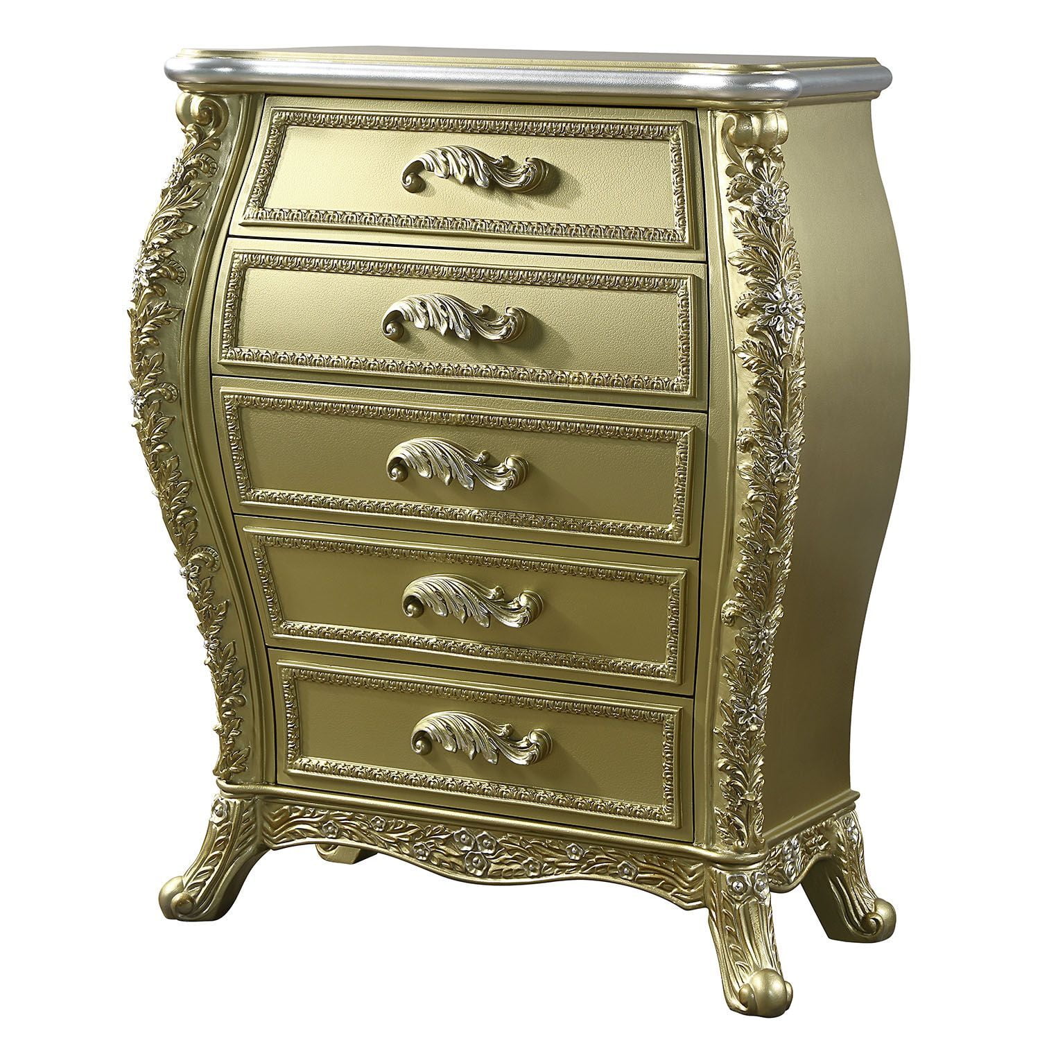 Gold 46" Glam Wood Composite 5-Drawer Chest with Felt Lined Drawers