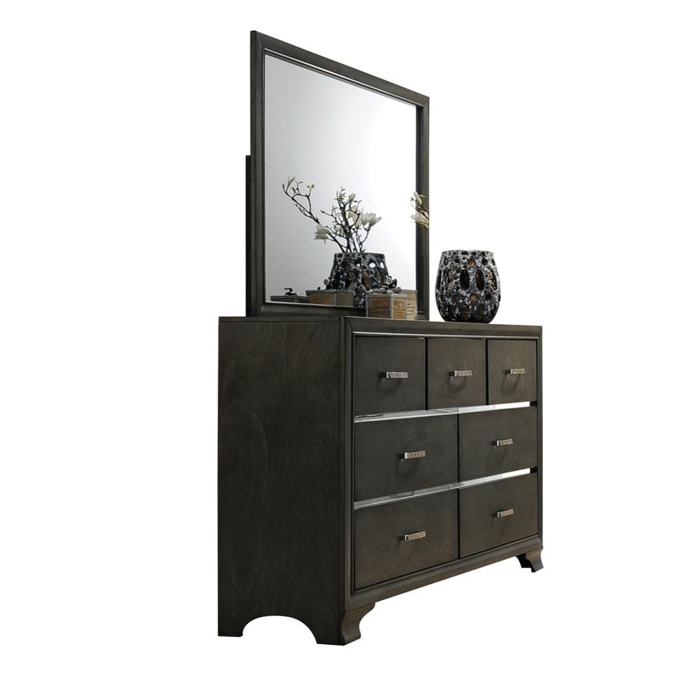 Transitional Charcoal Gray 45" Solid Wood Rectangular Dresser Mirror