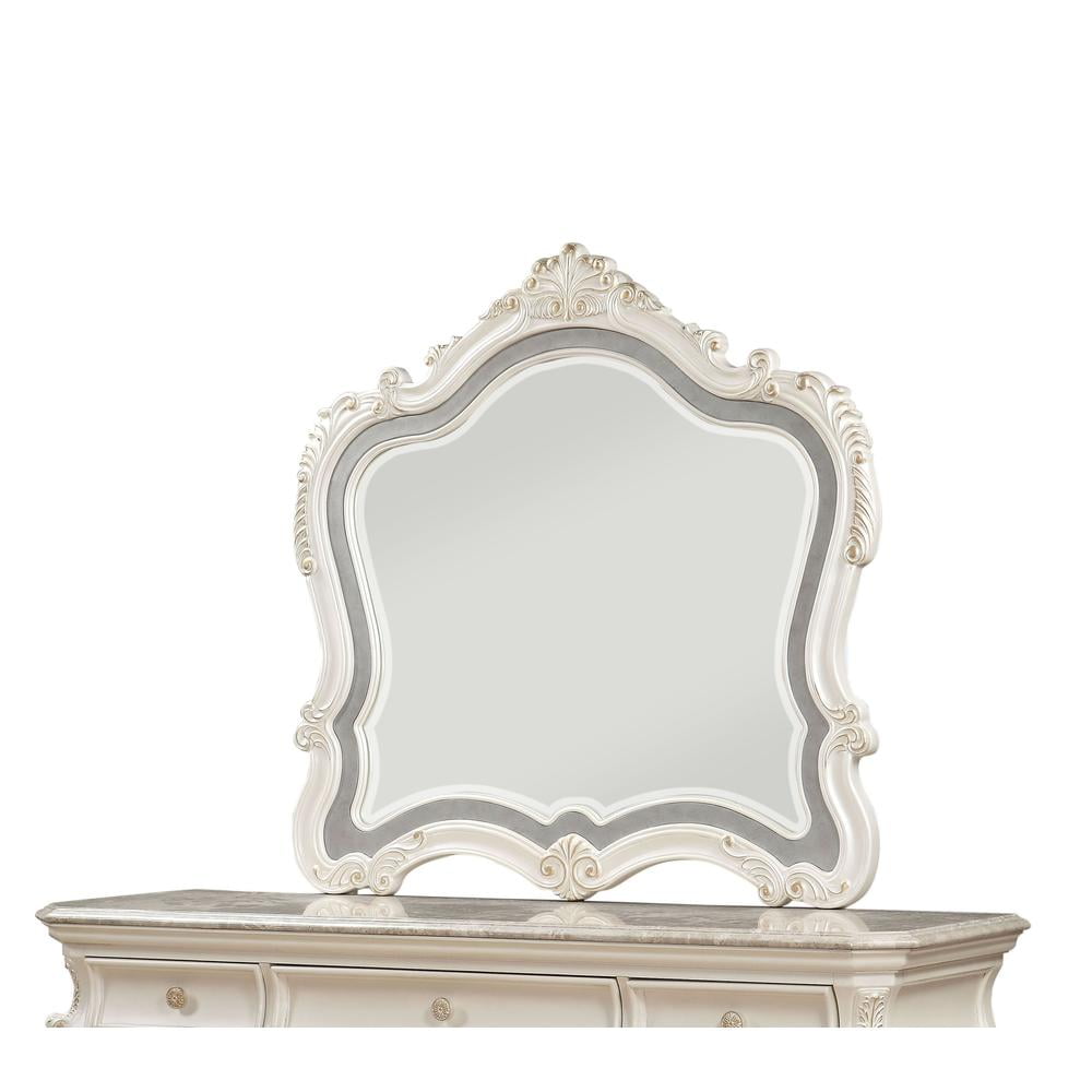 Chantelle Luxe Pearl White Wooden Dresser Mirror 45"