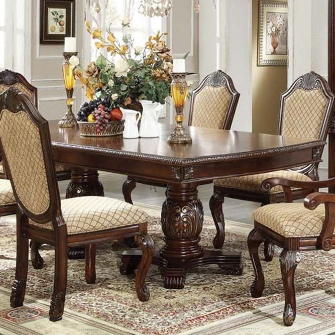 Espresso Wood Double Pedestal Extendable Dining Table