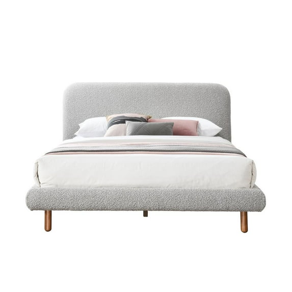 ACME Cleo Contemporary Boucle Fabric Upholstered Eastern King Bed in Gray