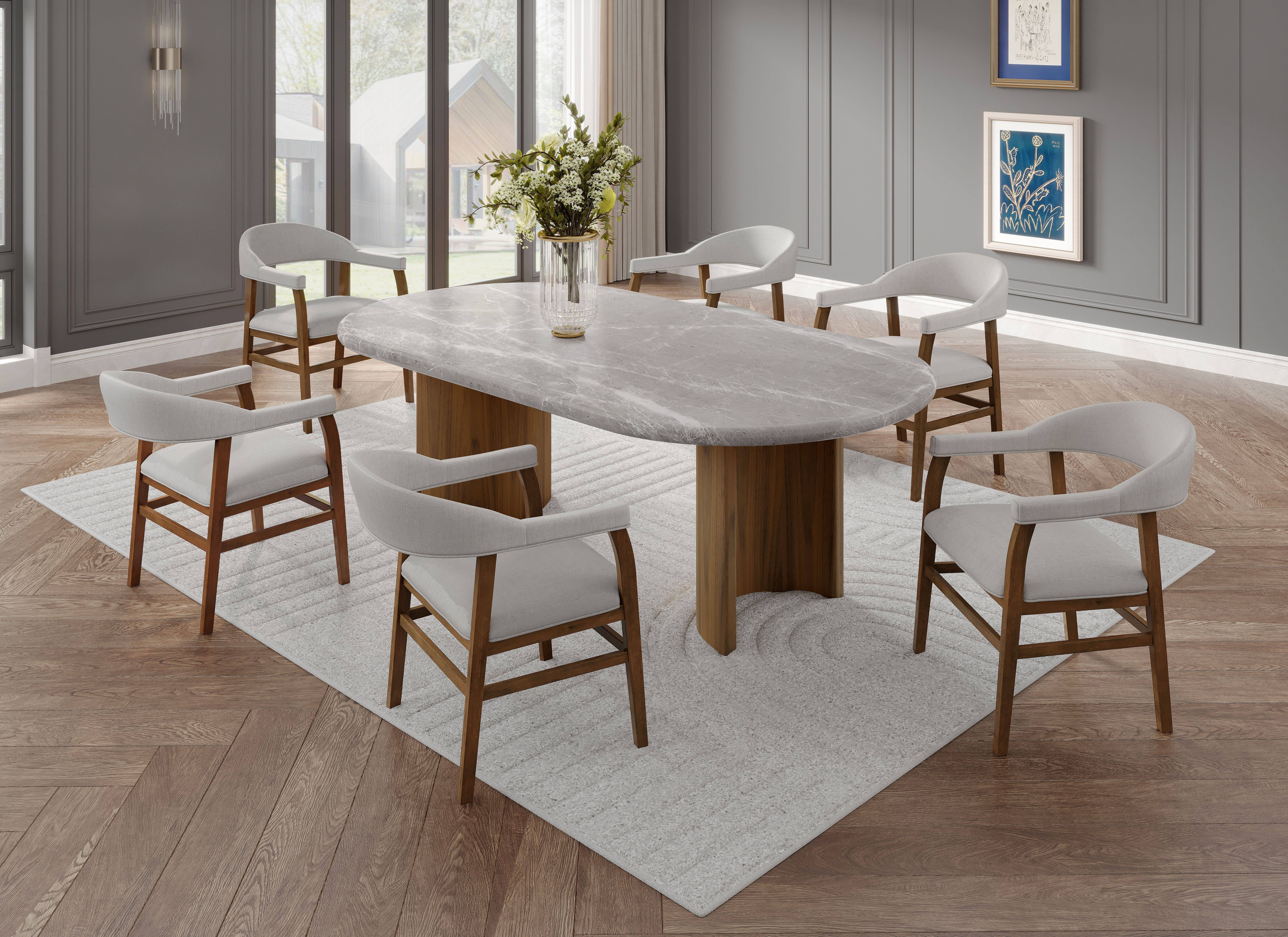 ACME Darcy Rubber Wood and Marble Dining Table in Gray & Dark