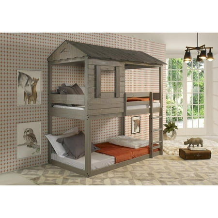 Acme Furniture Darlene Farmhouse Wood Twin Over Twin Bunk Bed in Rustic Gray
