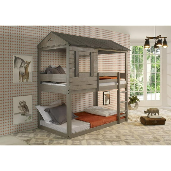 Acme Furniture Darlene Farmhouse Wood Twin Over Twin Bunk Bed in Rustic Gray