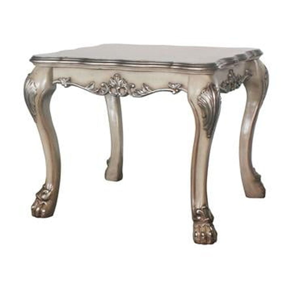 Dresden Vintage Bone White Square Wooden End Table with Claw Feet