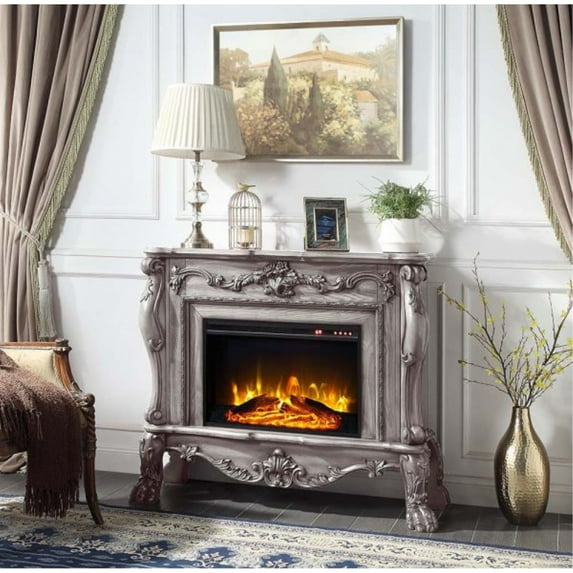Acme Furniture Dresden Freestanding Electric Fireplace, Vintage Bone White Finish ( 1Pc/1Ctn )