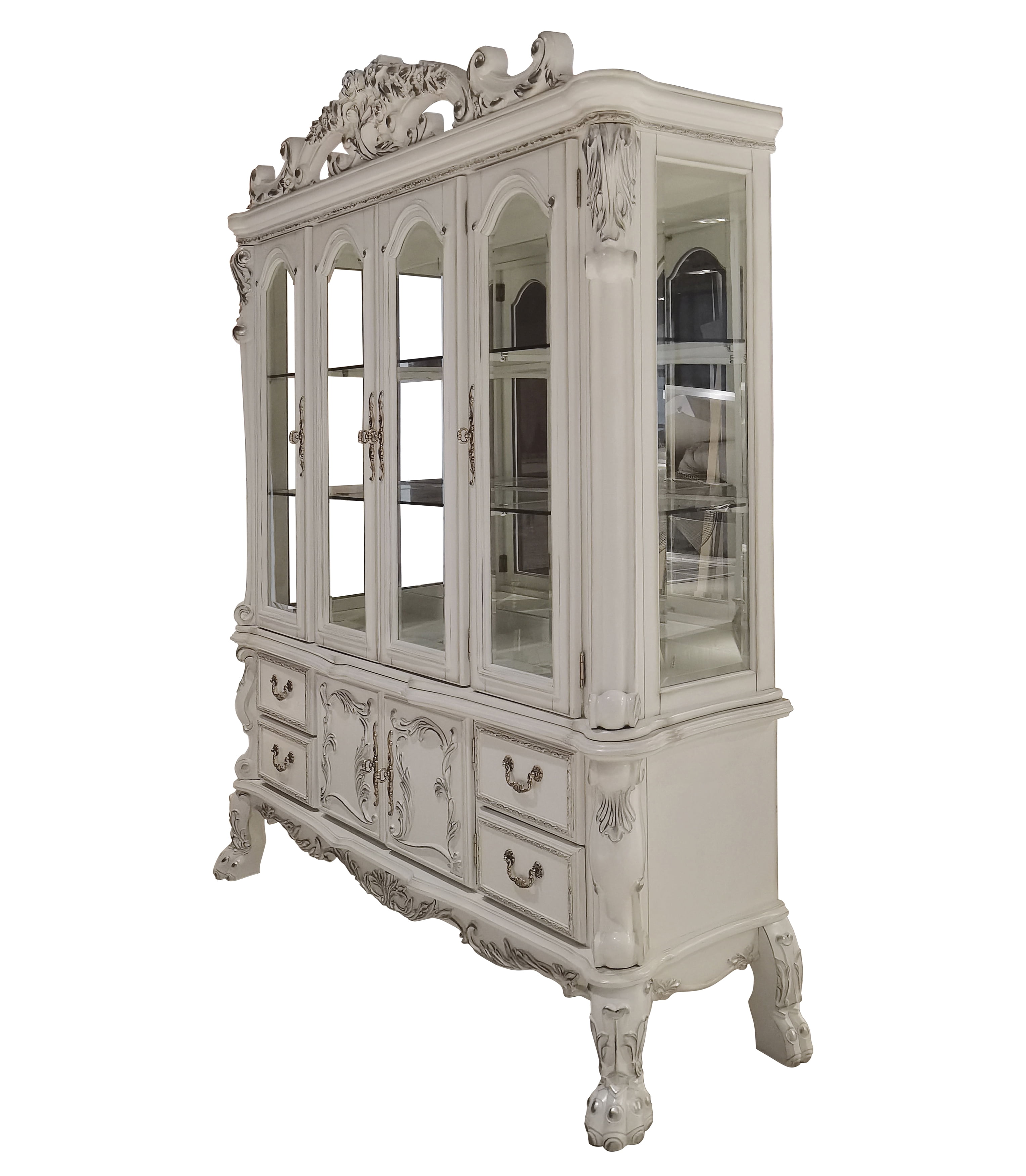 Bone White Lighted China Cabinet with Glass Shelves