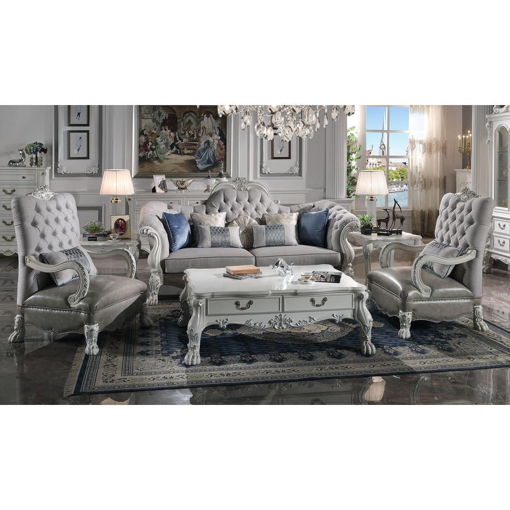 Bone White Tufted Leather Loveseat with Nailhead Trim