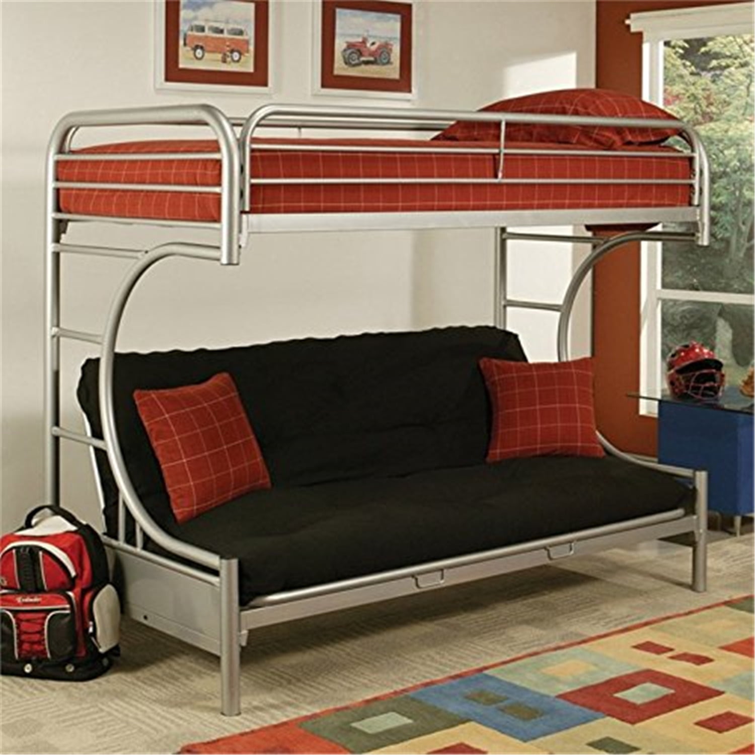 Acme Furniture Eclipse Twin Over Full Futon Bunk Bed, Silver