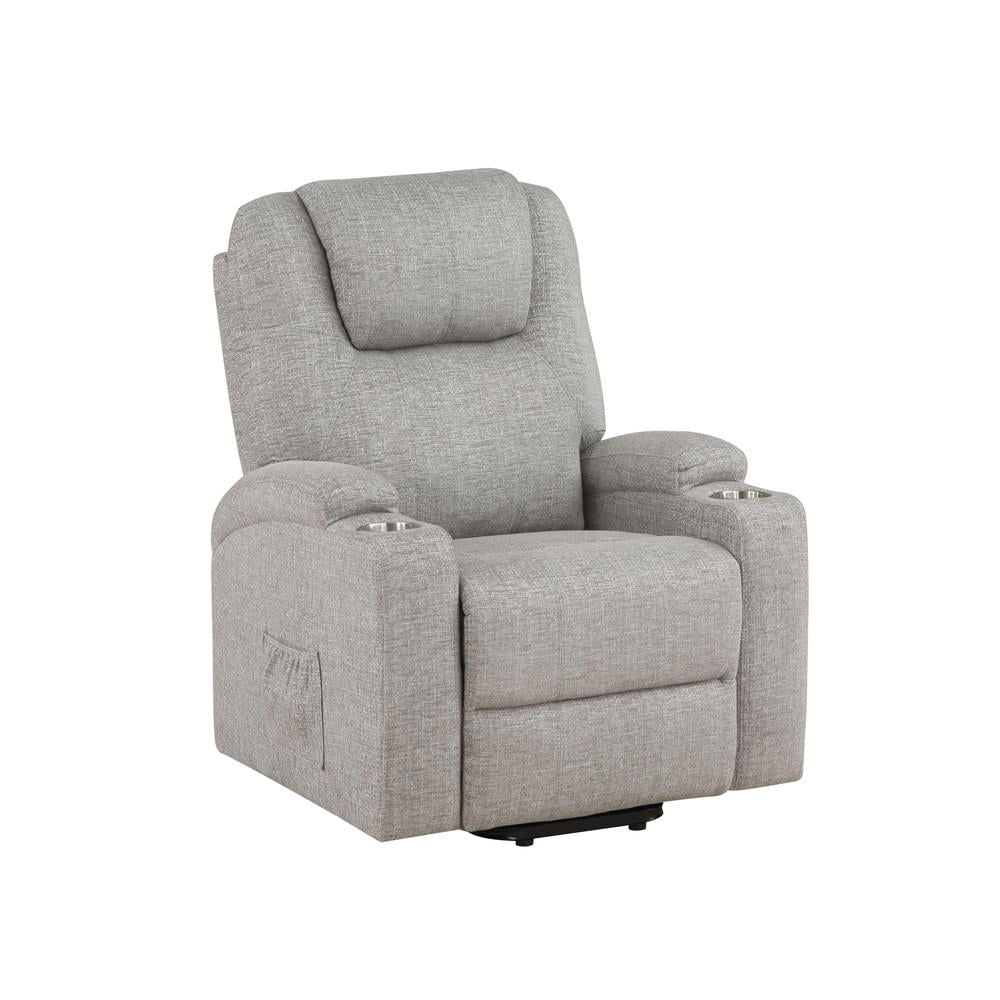 Gray Leather Power Lift Recliner with Wood Frame