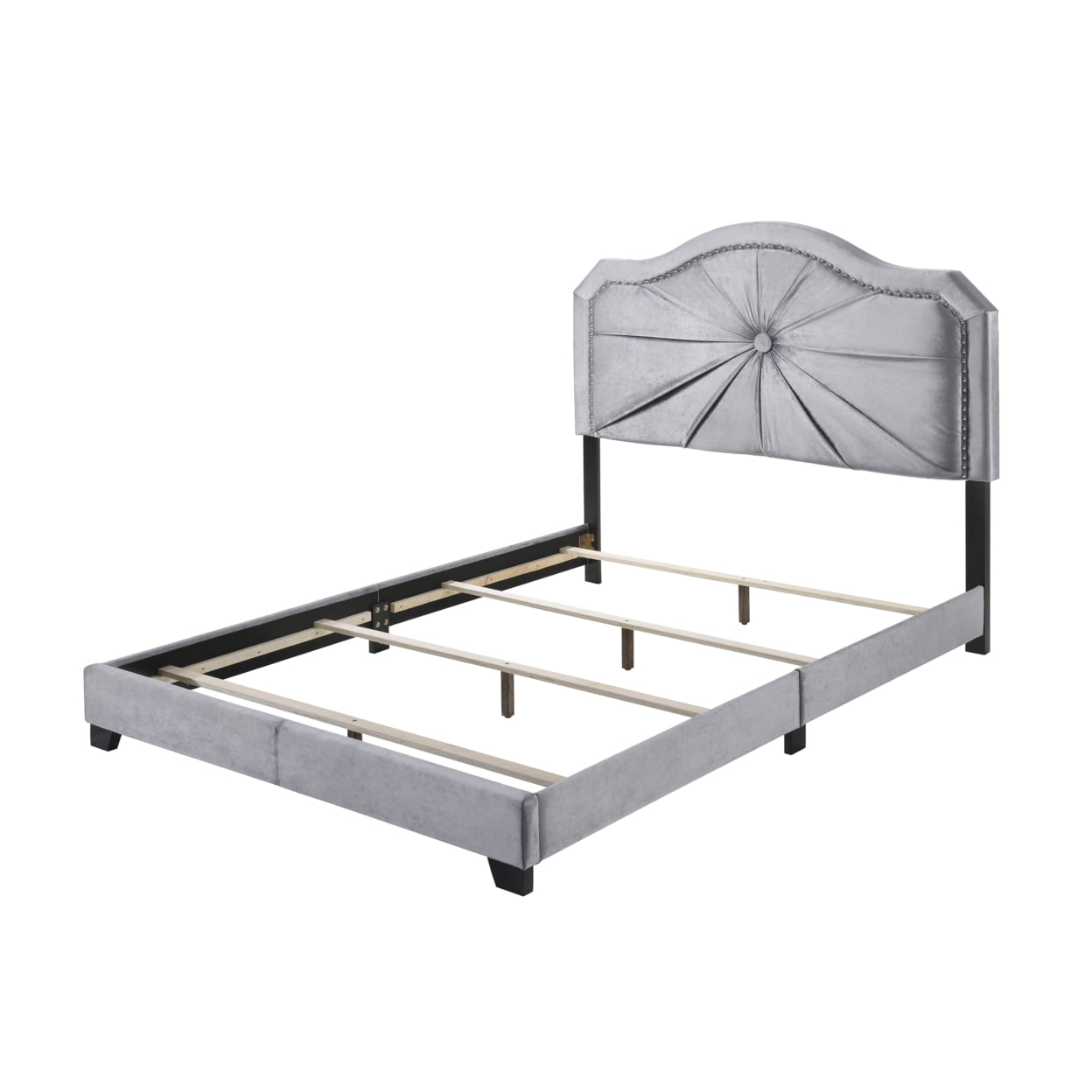Gray Velvet Queen Upholstered Bed with Tufted Headboard