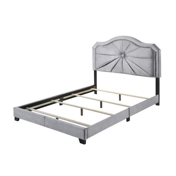 Acme Furniture Frankie Queen Wooden Frame Panel Bed in Gray Velvet