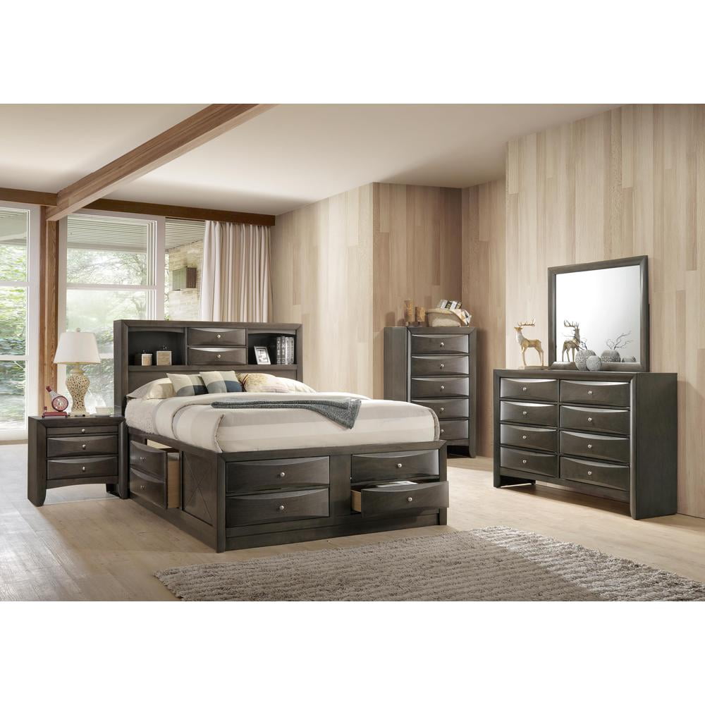 Gray Oak Full Double Captain's Bed with Bookcase and Storage