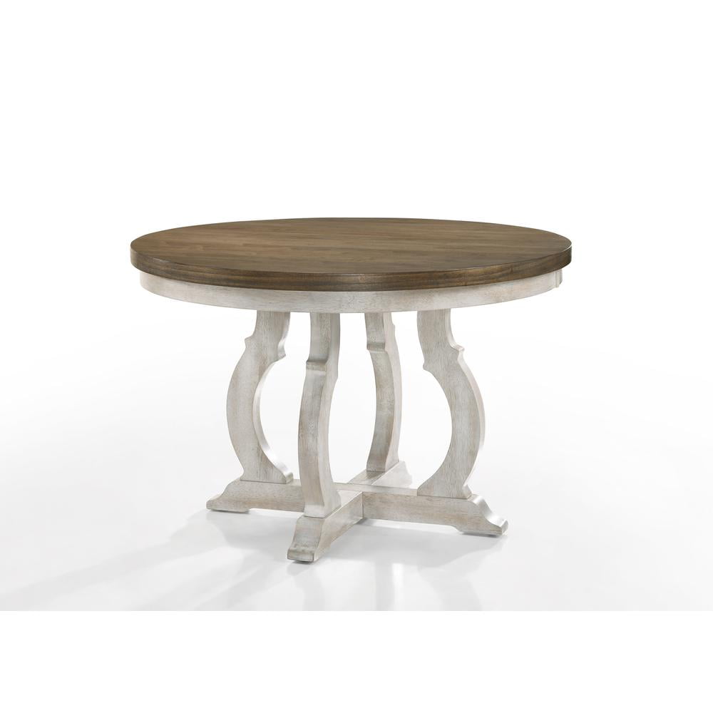 Acme Furniture Furniture Cillin Round Wood Dining Table in Walnut and Antique White