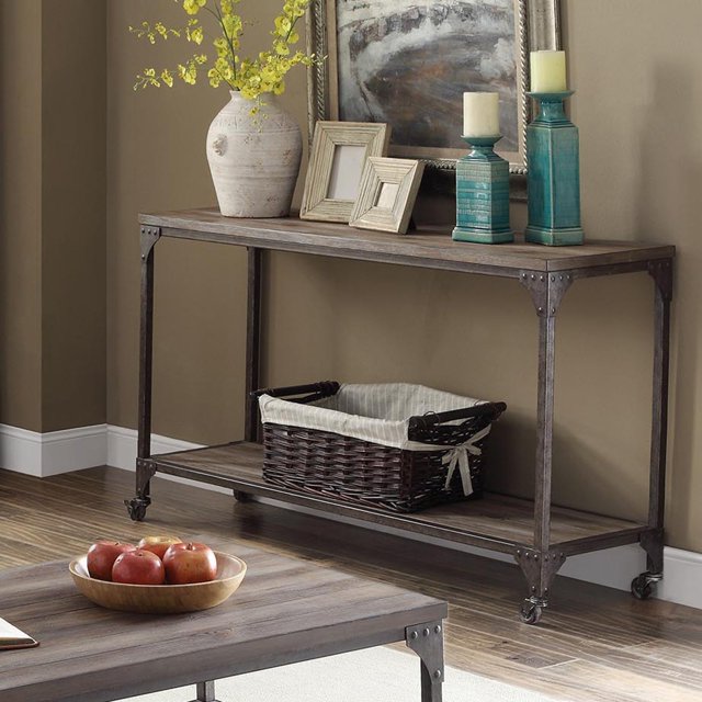Acme Furniture Gorden Weathered Oak and Antique Silver Sofa Table