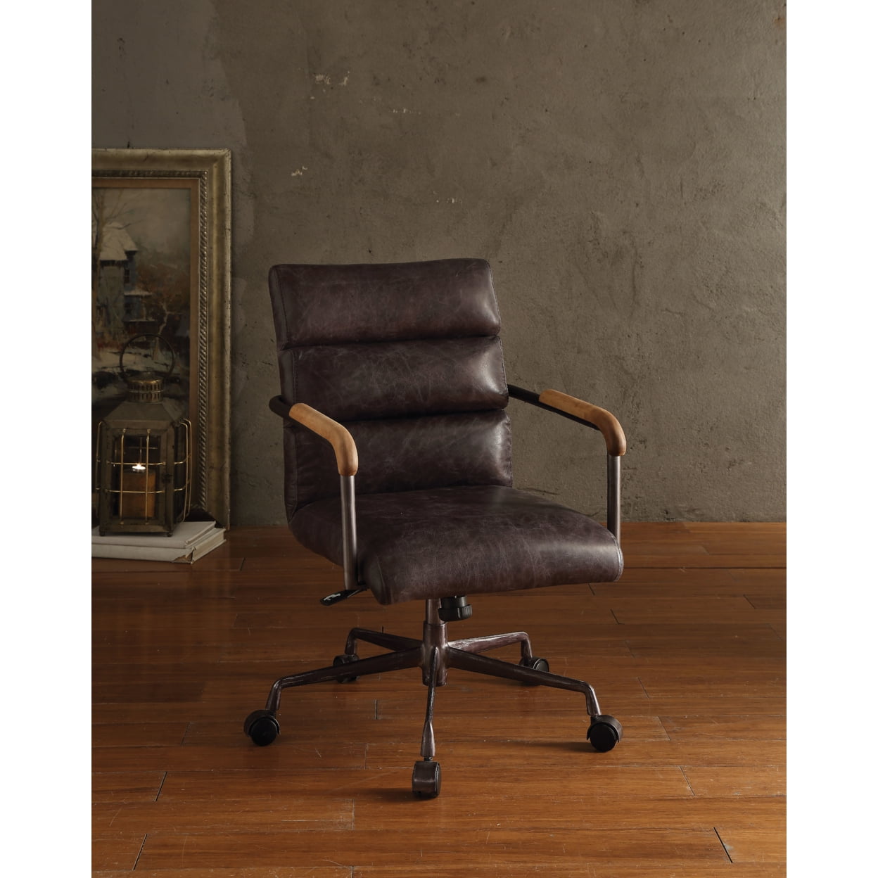 Harith retro brown top grain leather office chair deals