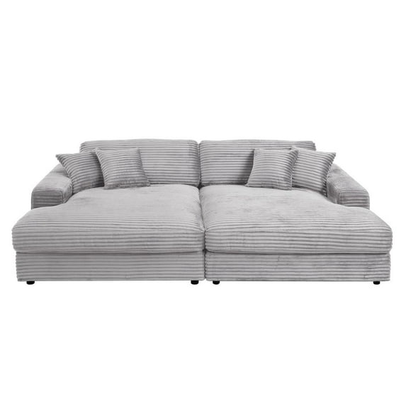 ACME Hilde Velvet Upholstered Sectional Sofa with 4 Pillows in Beige