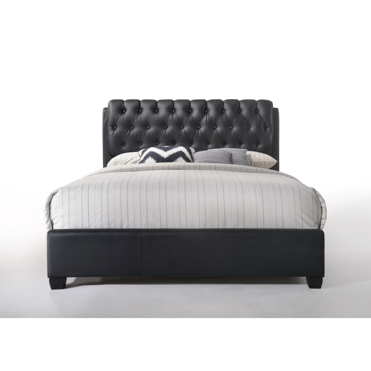 Black Queen Upholstered Bed with Tufted Headboard and Storage