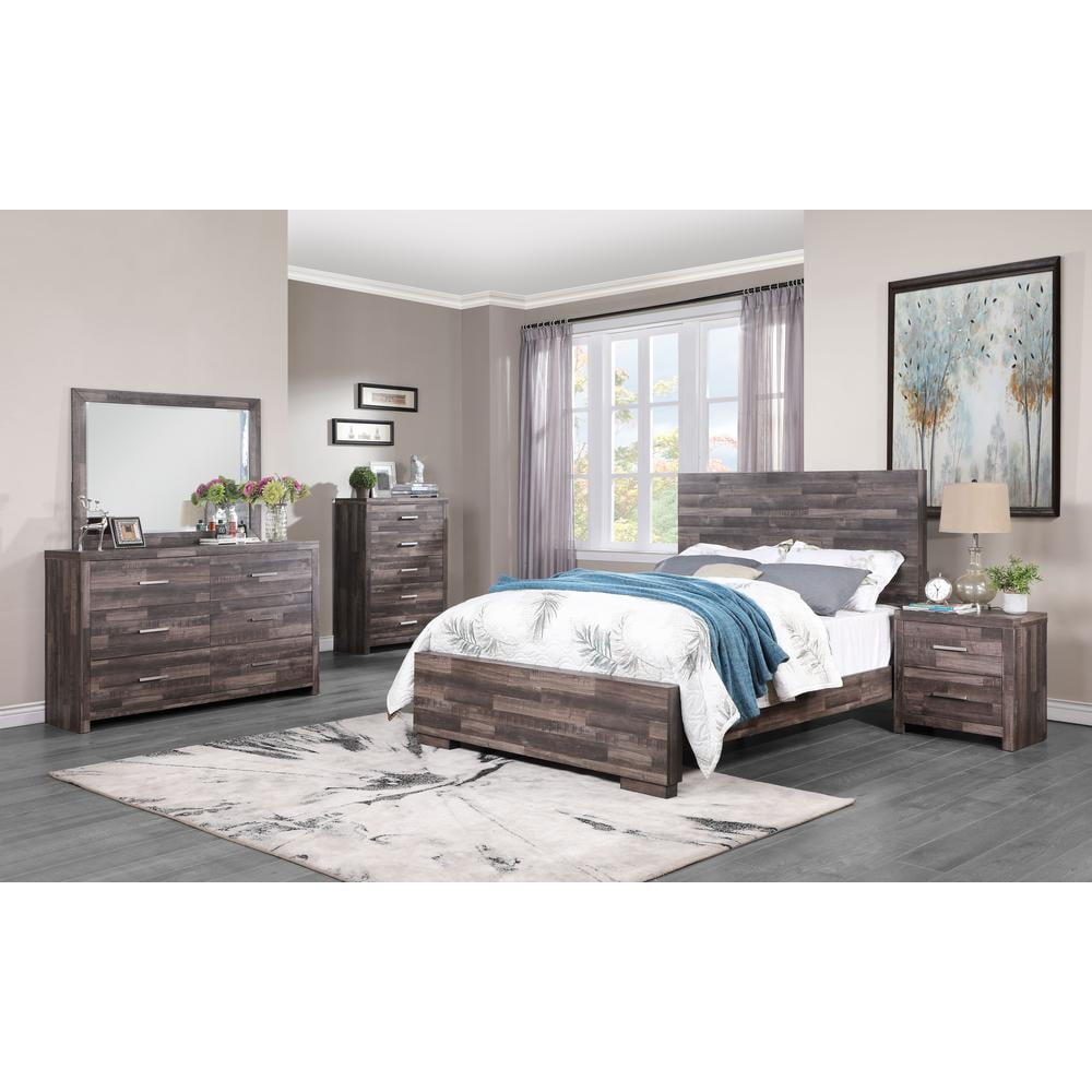 Acme Furniture Juniper Modern Metal Panel Bed, Queen, Dark Cherry