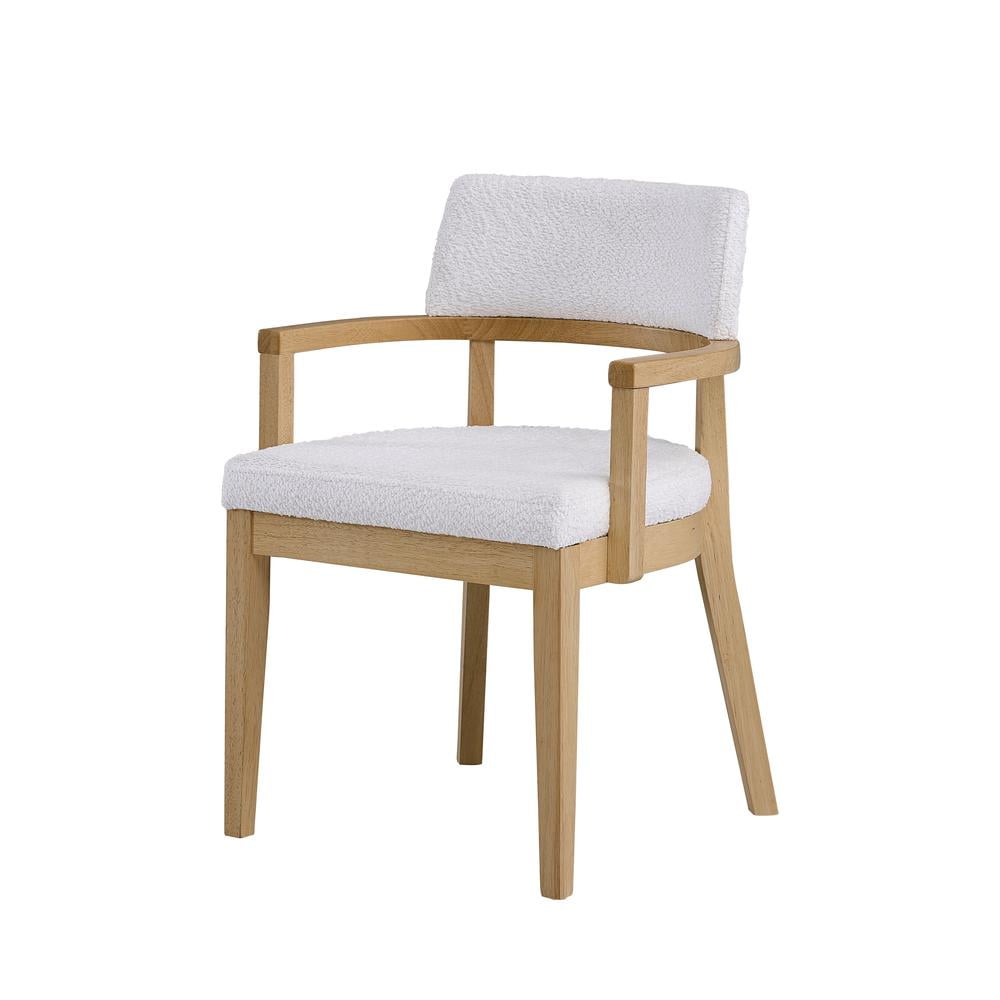White Upholstered Oak Wood Side Chair with Curved Armrest