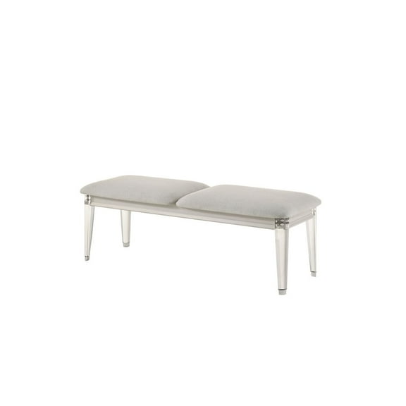 ACME Laveda Wood Bench with Acrylic Legs in Light Gray & Pearl White