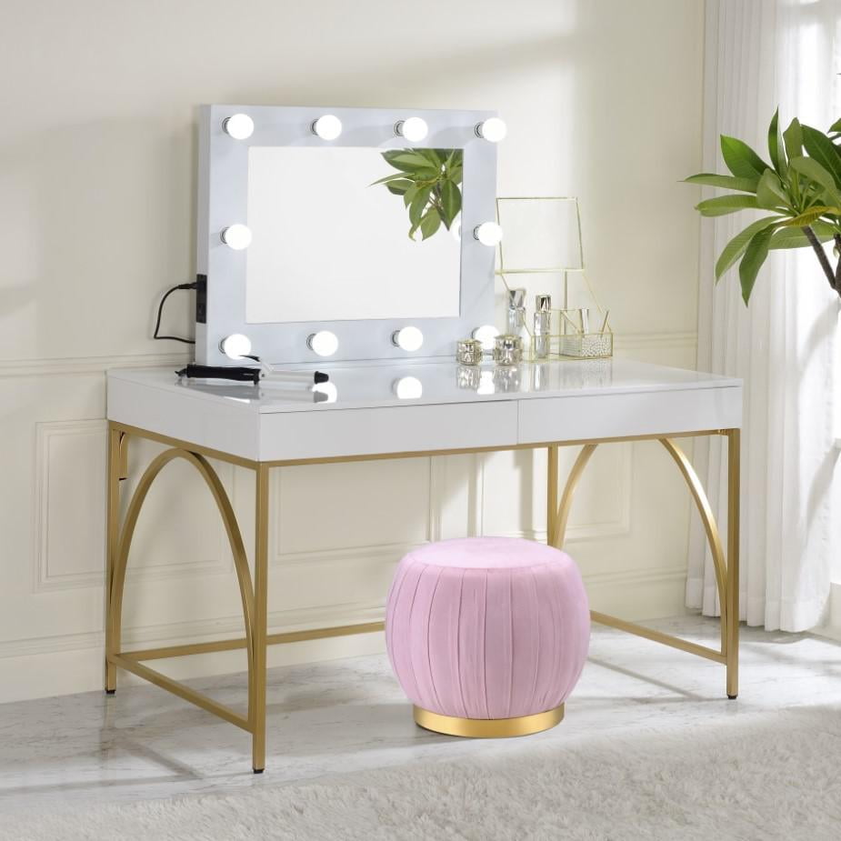 Lightmane 30'' White High Gloss Vanity Desk with Gold Details