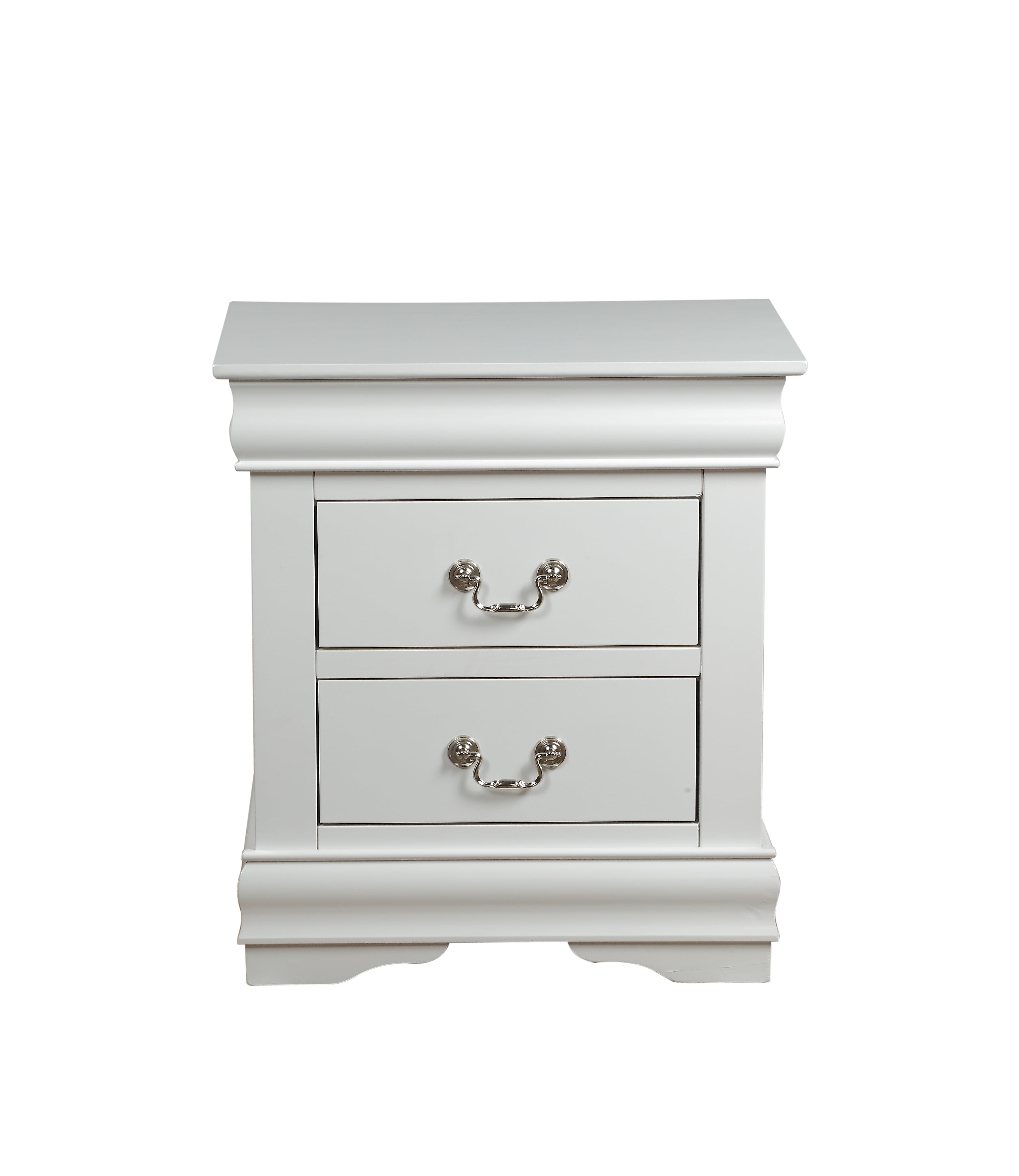 White Pine 2-Drawer Nightstand with Brushed Nickel Handles
