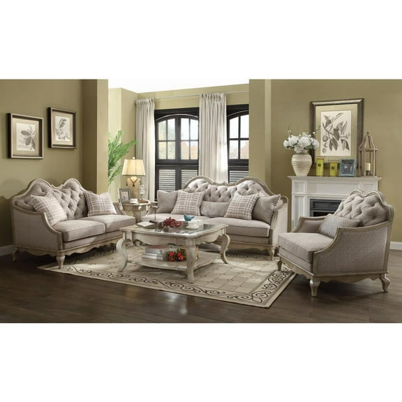 Acme Furniture Loveseat (w/2 Pillows), Beige Fabric & Antique Taupe 56051