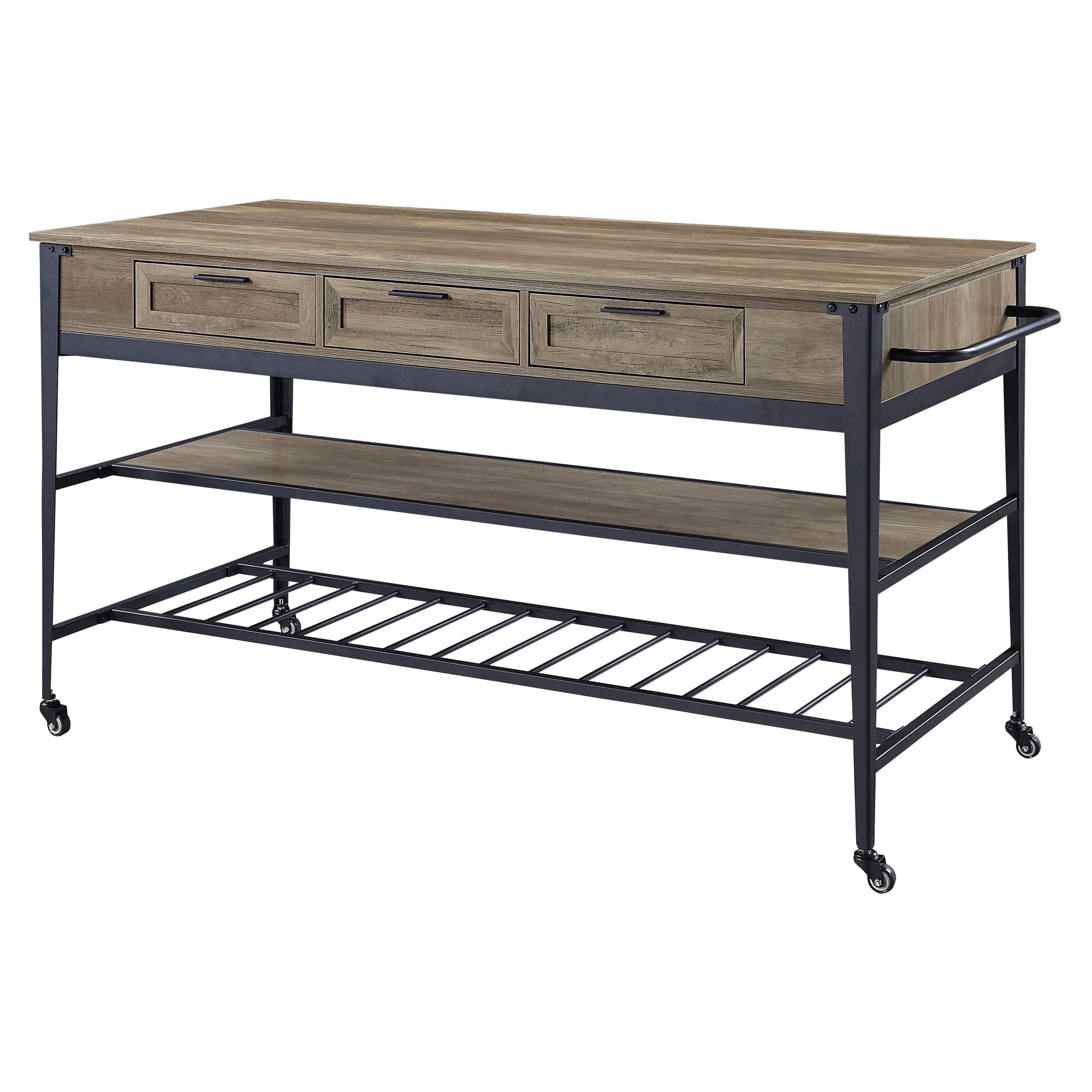 Acme Furniture Macaria Kitchen Island in Rustic Oak and Black Finish 64"L x 29"W x 33"H