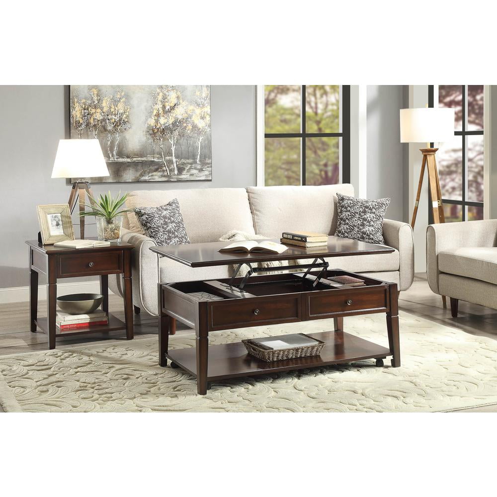 Walnut Rectangular Wood Lift-Top Coffee Table with Storage