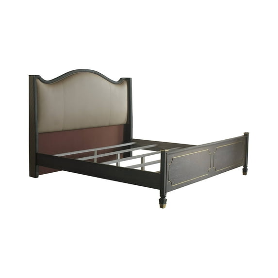 Acme Furniture Marchesa Eastern King Bed in Beige Leather-Aire, Gold & Tobacco Finish