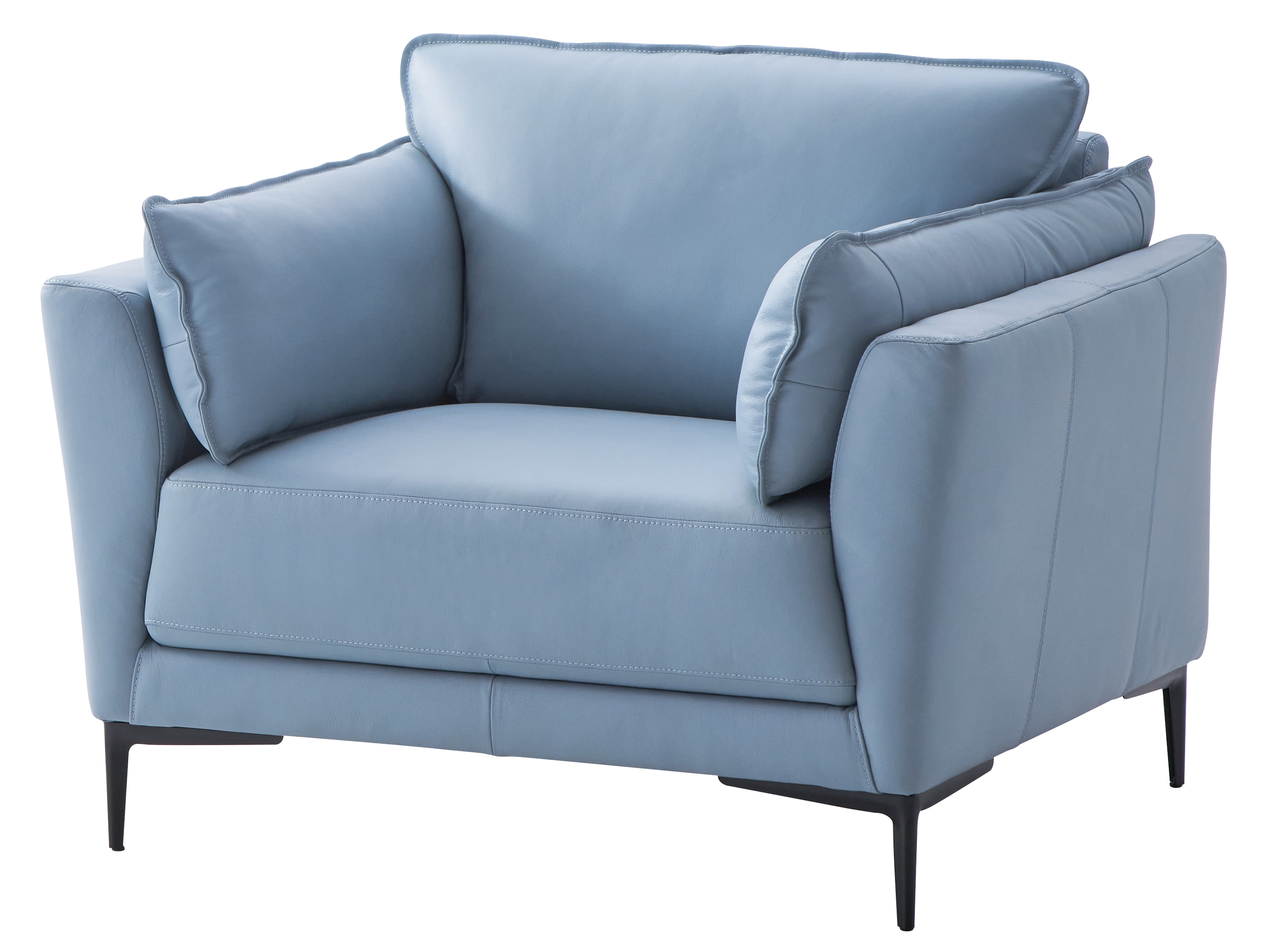Light Blue Leather and Black Wood Accent Chair