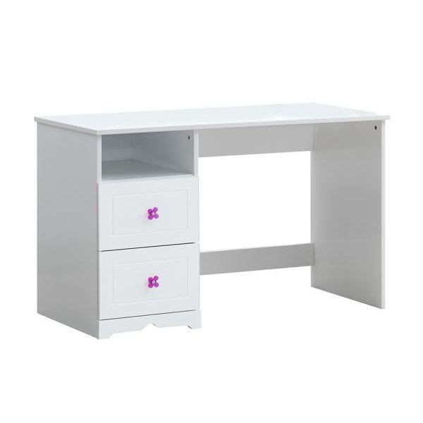 Elegant White Wood Writing Desk with Utility Drawer and Filing Cabinet