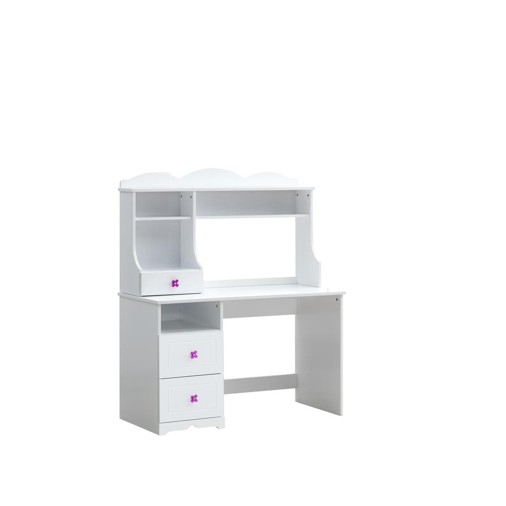 Meyer White Wood Desk Hutch with Storage Drawer