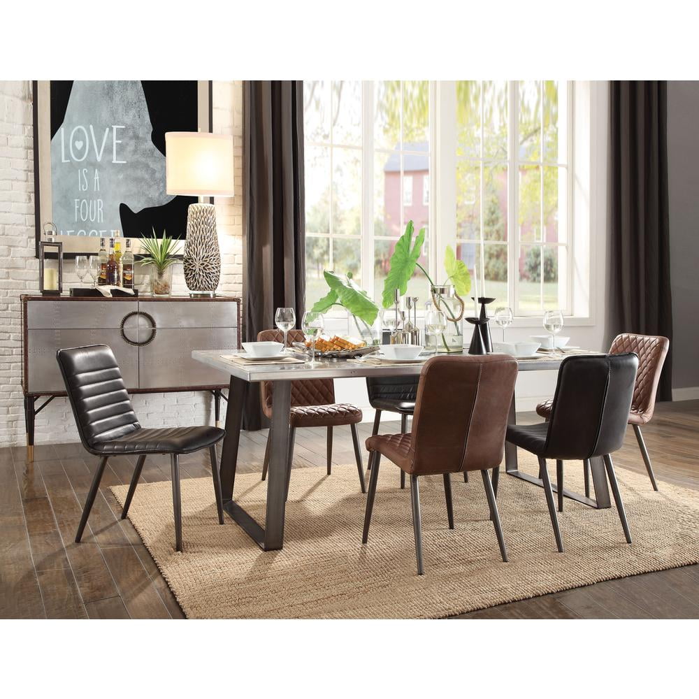 Low-Profile Vintage Chocolate Leather Side Chair with Metal Legs