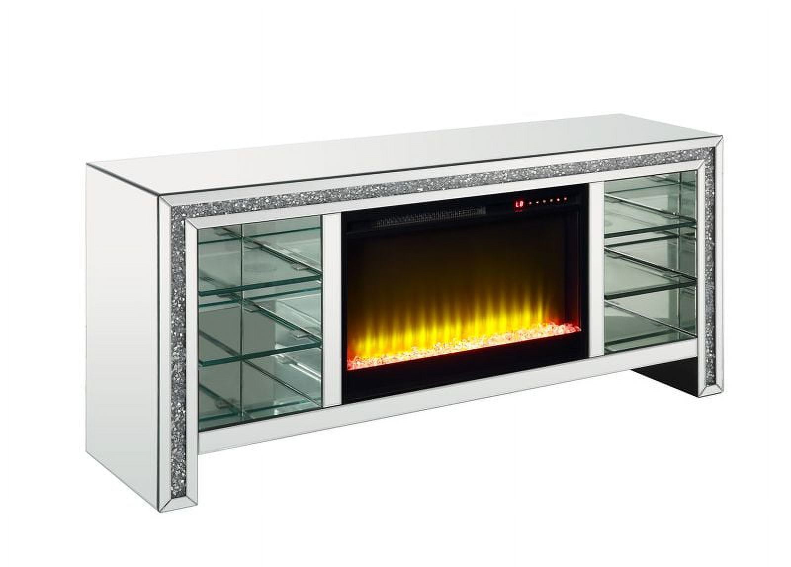 Mirrored Glass LED Fireplace TV Stand with Faux Diamonds
