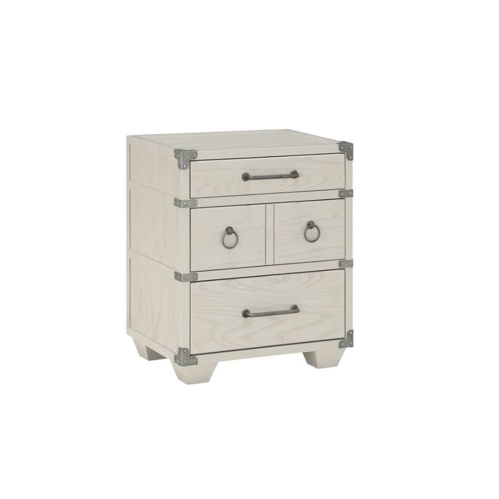 Gray Wooden 3-Drawer Nightstand with USB Dock