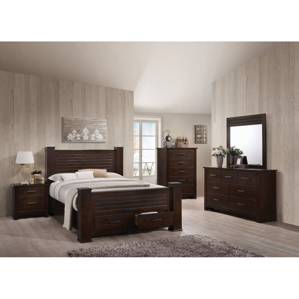 Mahogany Queen Platform Bed with Storage Drawers