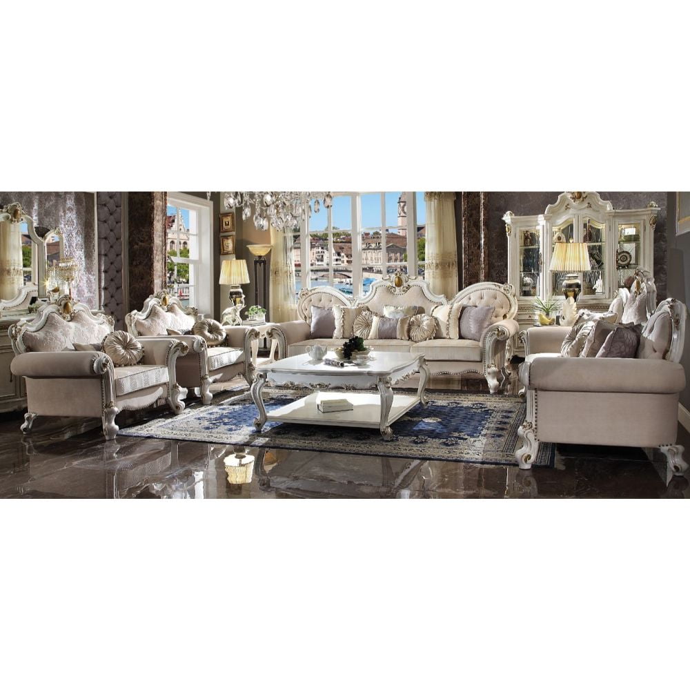 110" Antique Pearl Floral Tufted Microfiber Sofa