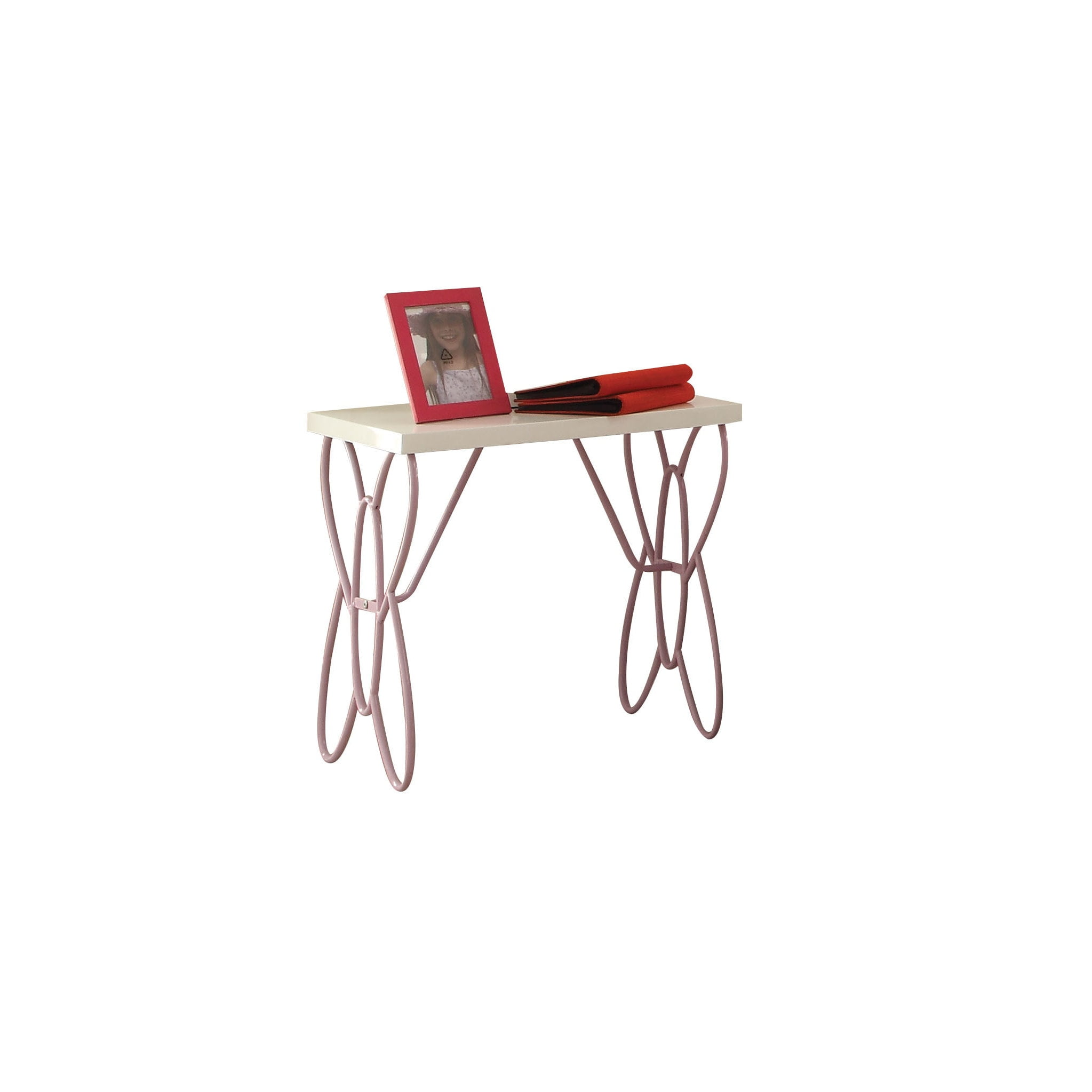 White and Light Purple Metal Butterfly Nightstand