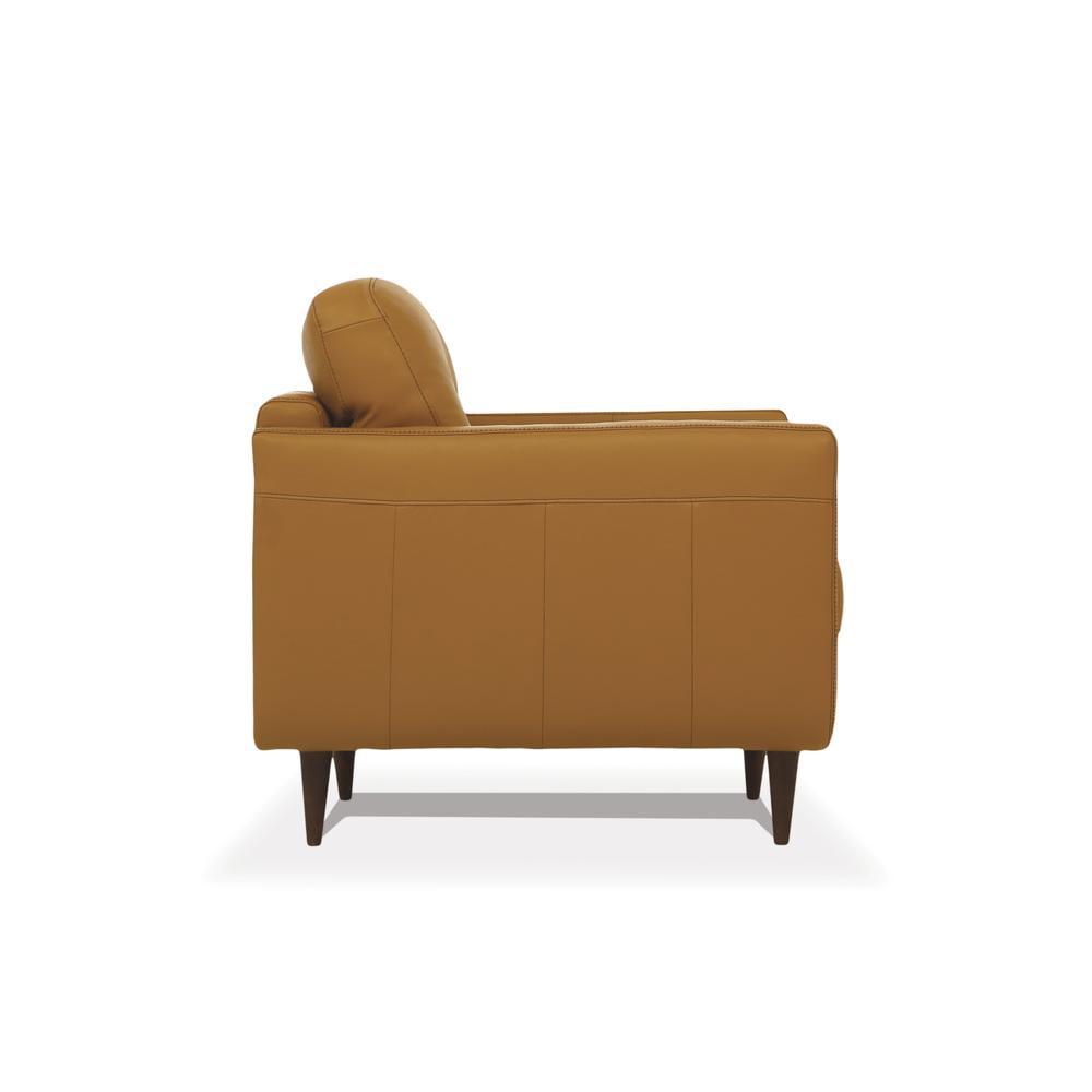 Radwan Camel Leather Tufted Sofa with Flared Arms