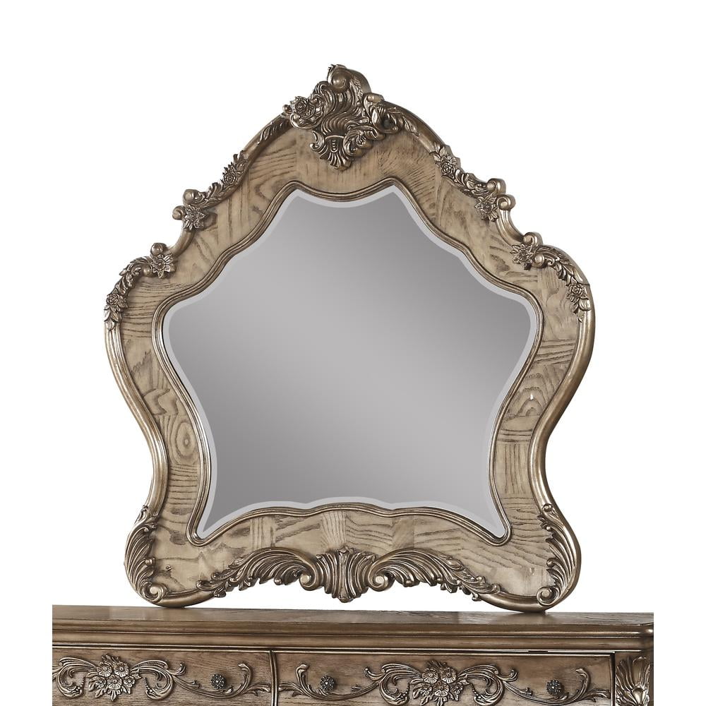 Vintage Oak Arched Floral Wood Mirror