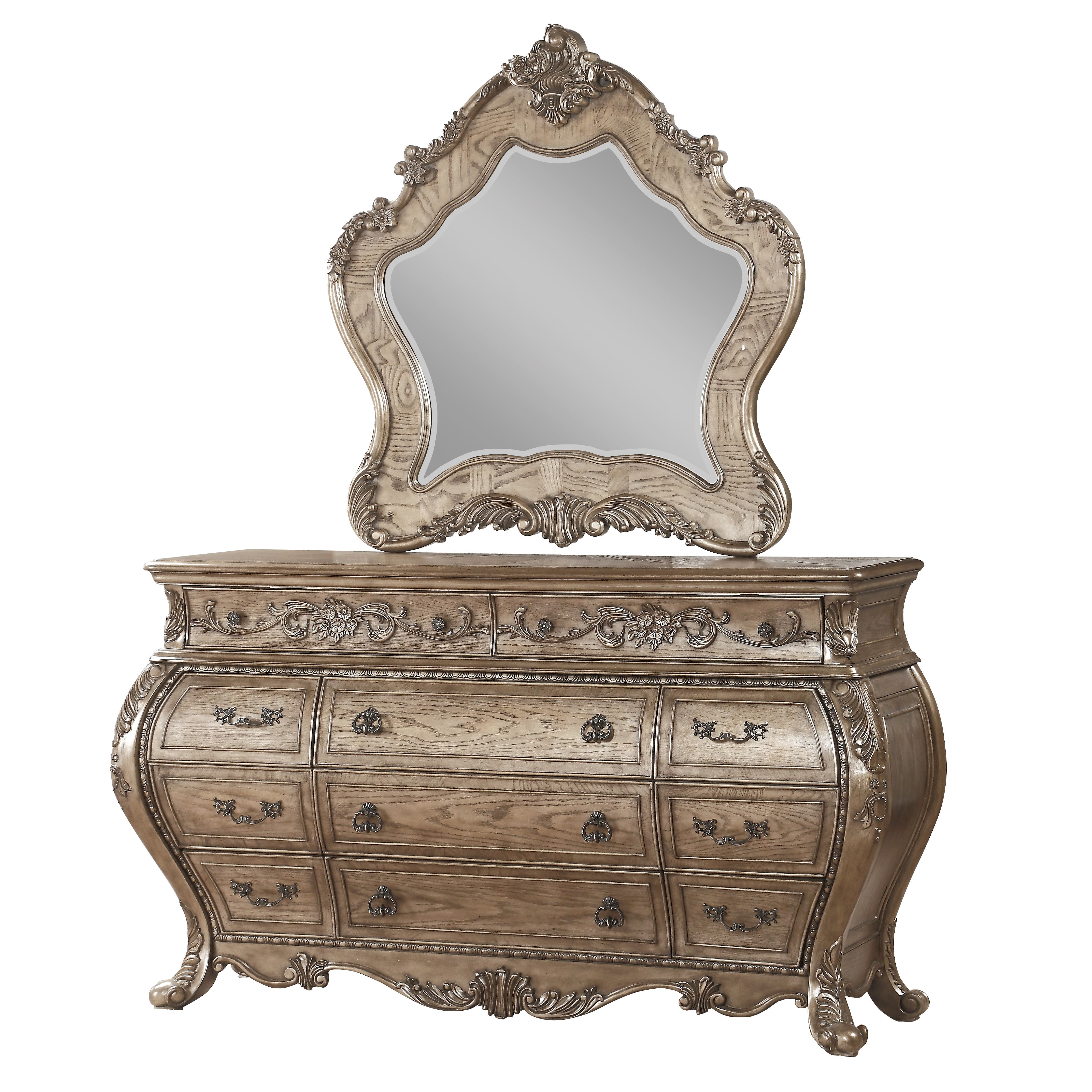 Vintage Oak Arched Floral Wood Mirror