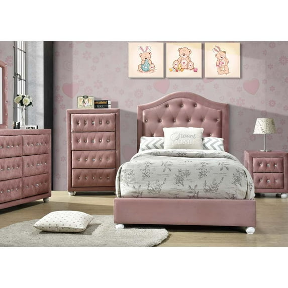 Acme Furniture Reggie Full Bed in Pink Fabric