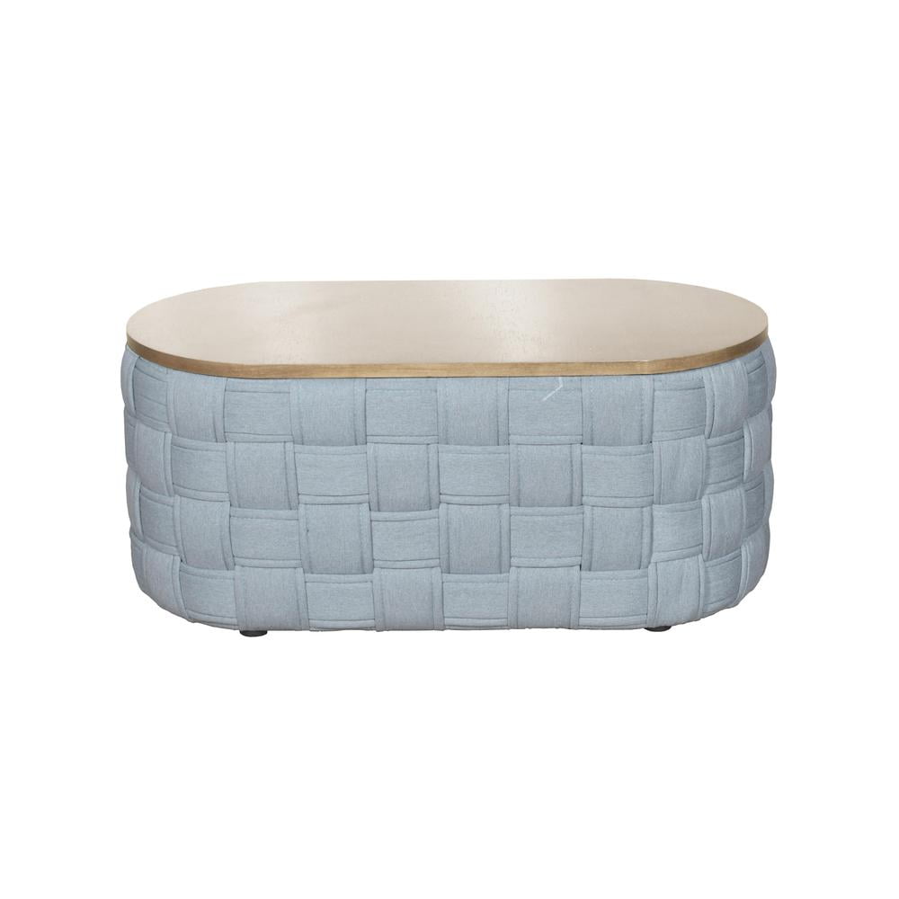 Light Teal Oval Wood and Metal Coffee Table
